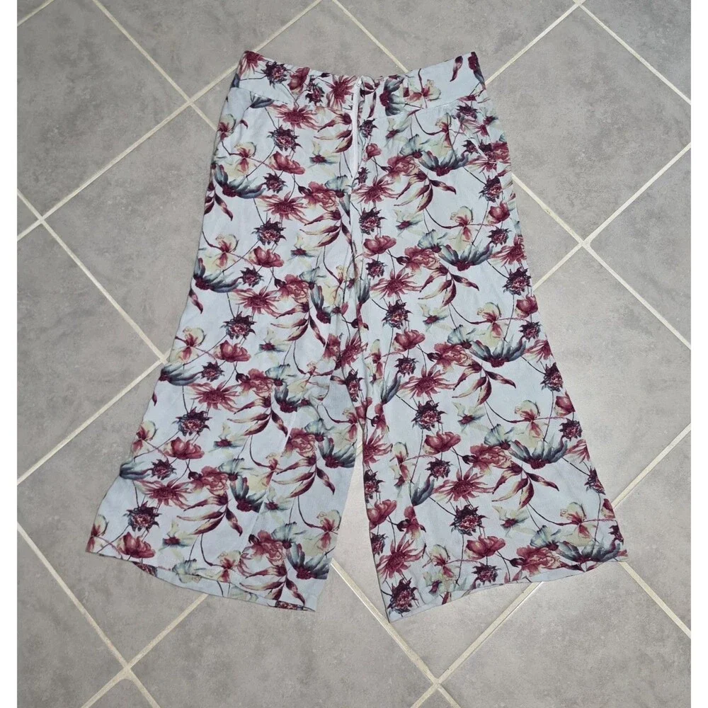 Signature Studio Women's Floral Wide Leg Culottes Pants Size L Pockets